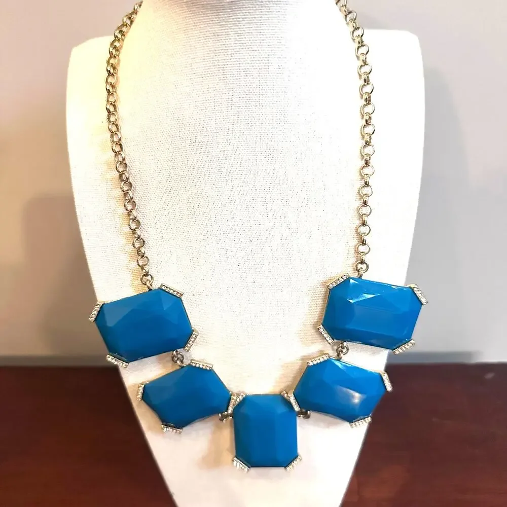 Banana Republic Necklace BR Statement Jewelry Business Casual Blue Gold tone